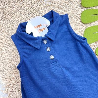 Vestido Polo em Piquet com Lese - Marinho e Branco